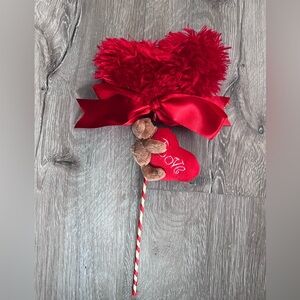 Red Fuzzy Heart Wand with Ribbon & Teddy
